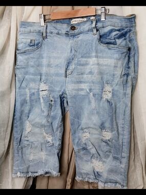 Revolution Light Blue Distressed Men’s Denim Shorts